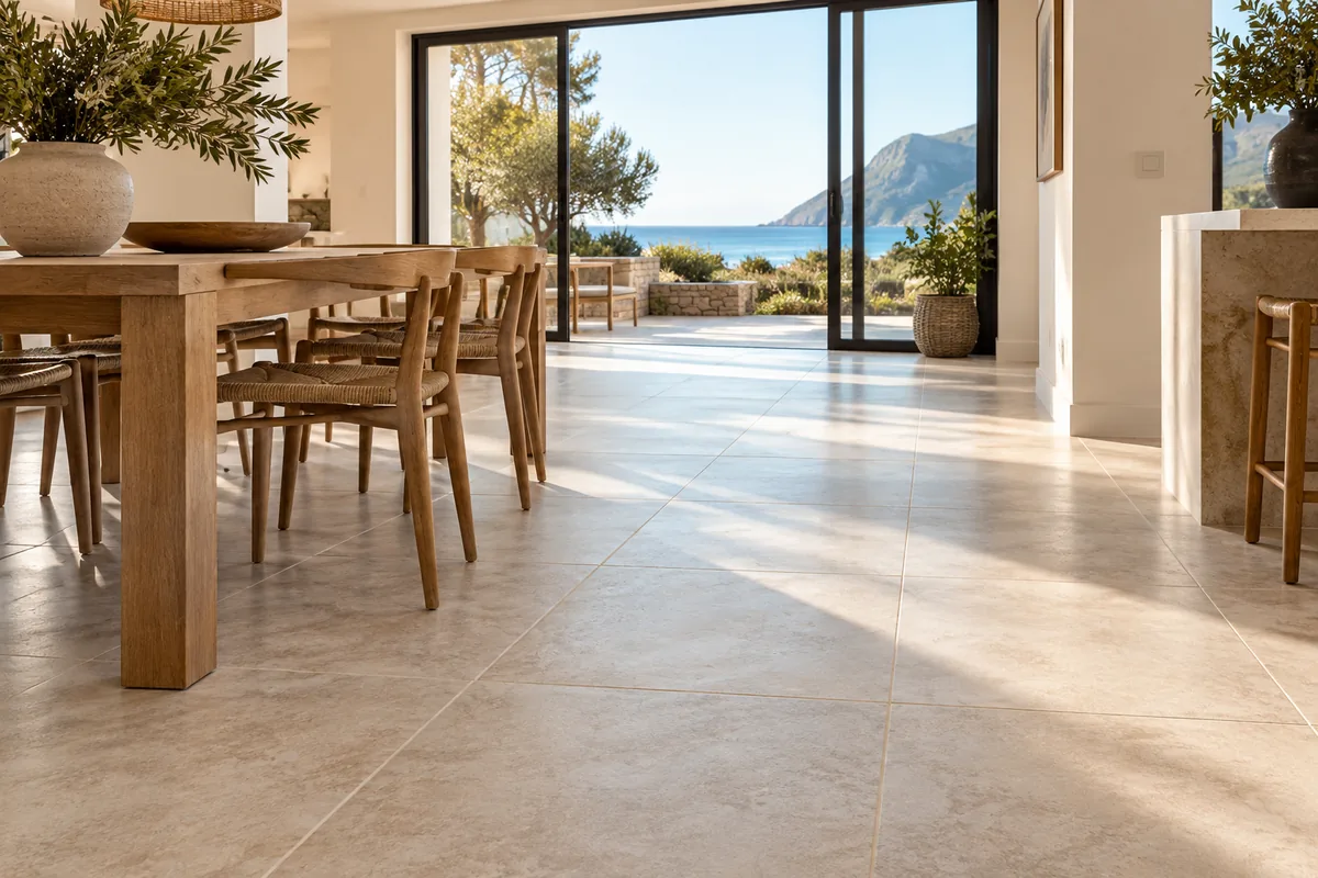 Neatly laid residential floor tiles